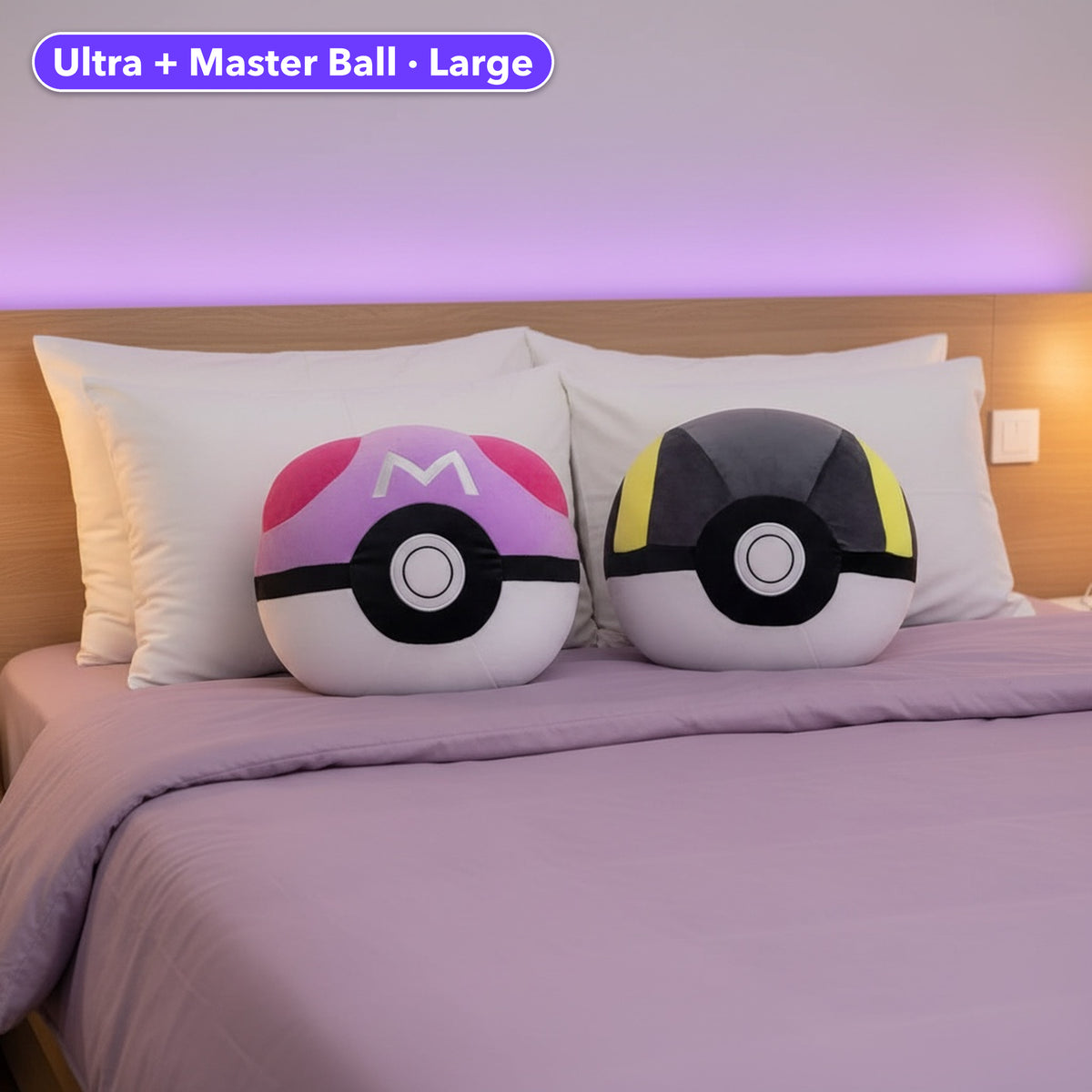 Legends Ball Cushion lifestyle - Large Master Ball and Ultra Ball on the bed