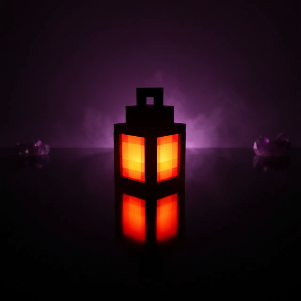Pocket Era Overworld Lamp Lantern glowing orange on a reflective floor