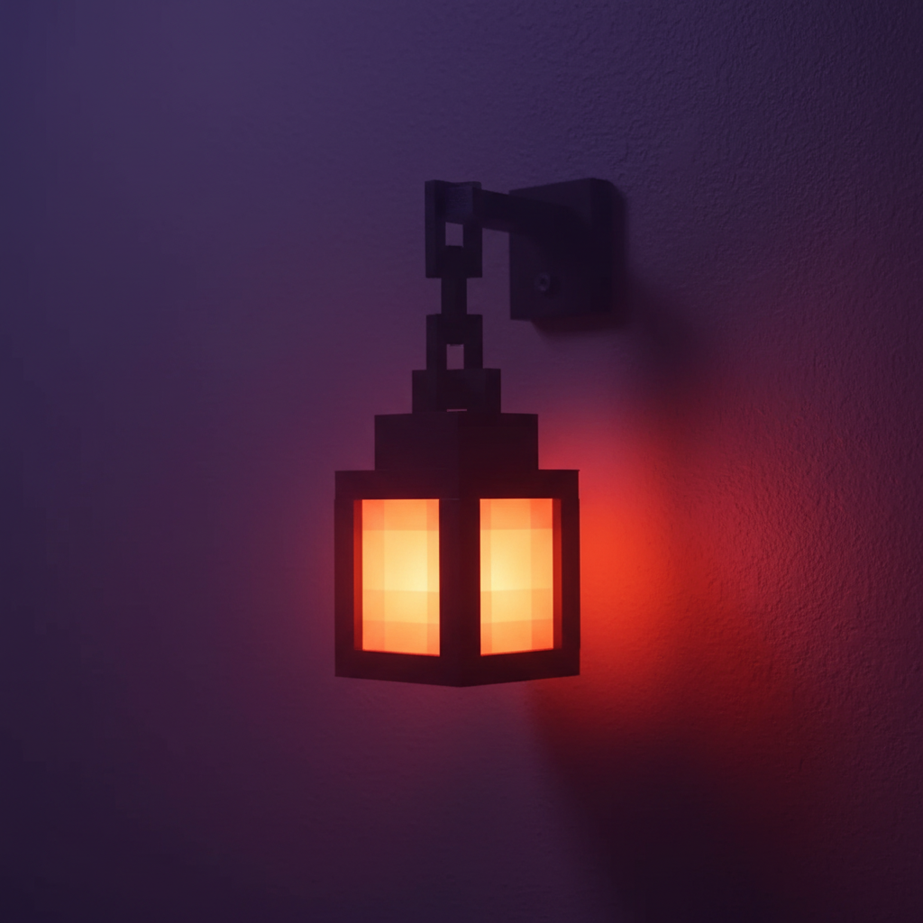 Overworld Lantern hanging from its pixel chain and wall bracket