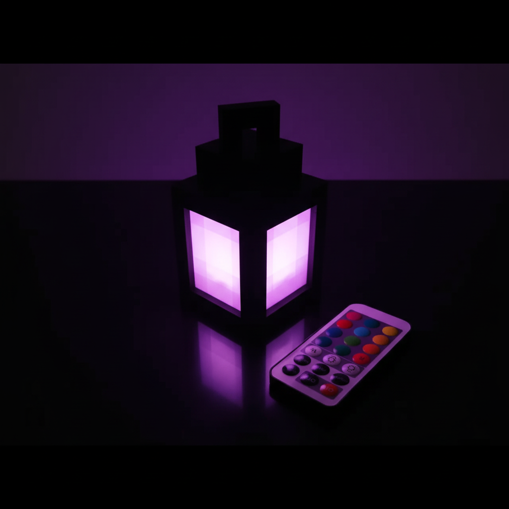 Overworld Lantern glowing purple with its 16-key remote
