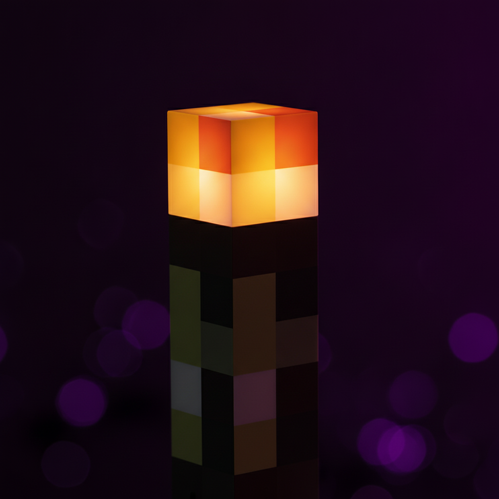 Overworld Torch glowing cube head close-up
